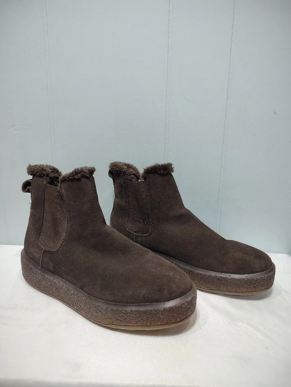 Madewell The Toasty Chelsea Boot Dark Coffee Brown Suede Faux Fur Lined 8